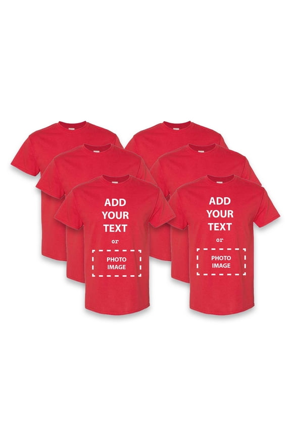 Personalized T-Shirt for Unisex - Red | Crewneck 5.3oz Graphic Tee, Own Design Custom Text, Custom Picture Shirt, Size-2XL, Pack-6