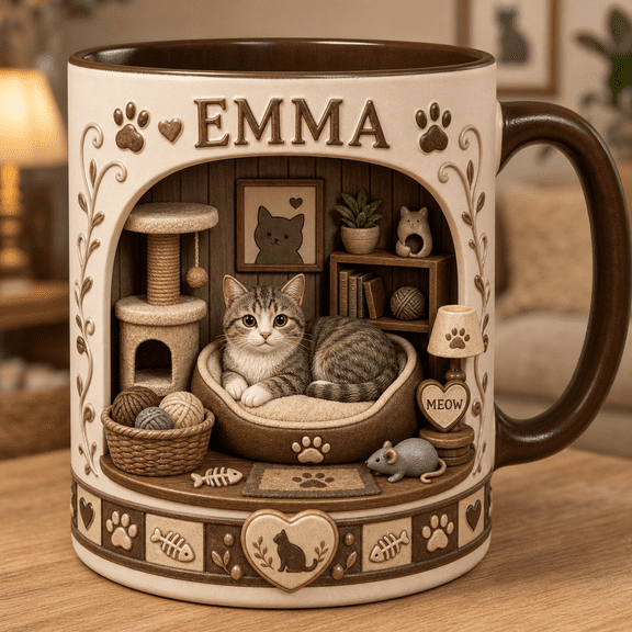 Personalized Tabby Cat Mug Custom Name Cat Lover Gift for Coffee Tea