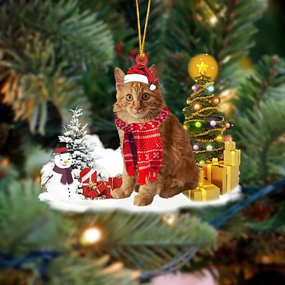 Personalized Tabby Cat with Pine Tree Ornament - Custom Dog Christmas Ornament for Pet Lover, Flat 2D Printed Acrylic Hanging, Gifts for Dog Lover, Christmas Decoration