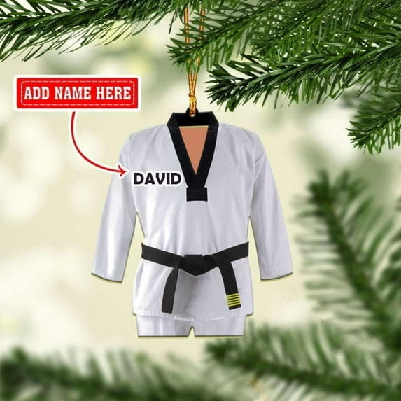 Personalized Taekwondo Christmas Ornaments, Taekwondo Player Ornament, Karate Ornament, Karate Sensei Instructor Flat Ornament, Gift for Taekwondo Lovers Christmas Tree Decor (TKD1) - 3349 (White)