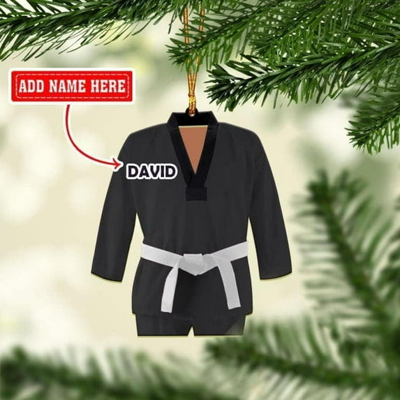 Personalized Taekwondo Christmas Ornaments, Taekwondo Player Ornament, Karate Ornament, Karate Sensei Instructor Flat Ornament, Gift for Taekwondo Lovers Christmas Tree Decor (TKD1) - 3349 (Black)