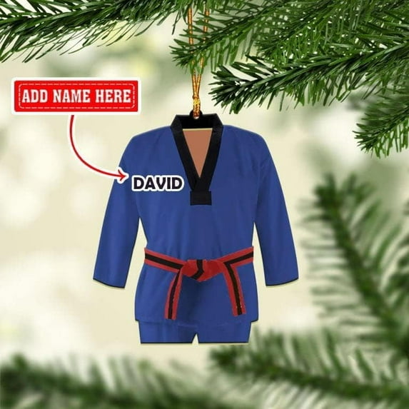 Personalized Taekwondo Christmas Ornaments, Taekwondo Player Ornament, Karate Ornament, Karate Sensei Instructor Flat Ornament, Gift for Taekwondo Lovers Christmas Tree Decor (TKD1) - 3349 (Blue)