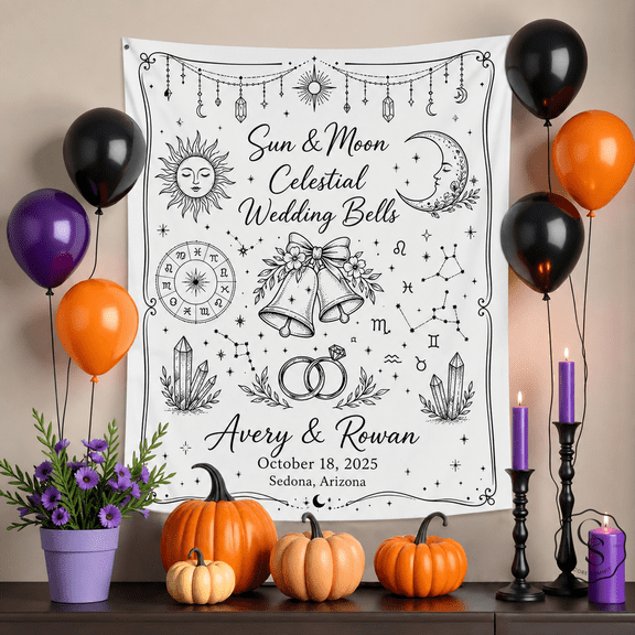 Personalized Tapestry Celestial Wedding Wall Hanging
