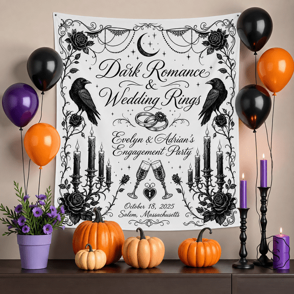 Personalized Tapestry Dark Romance Engagement Party Backdrop