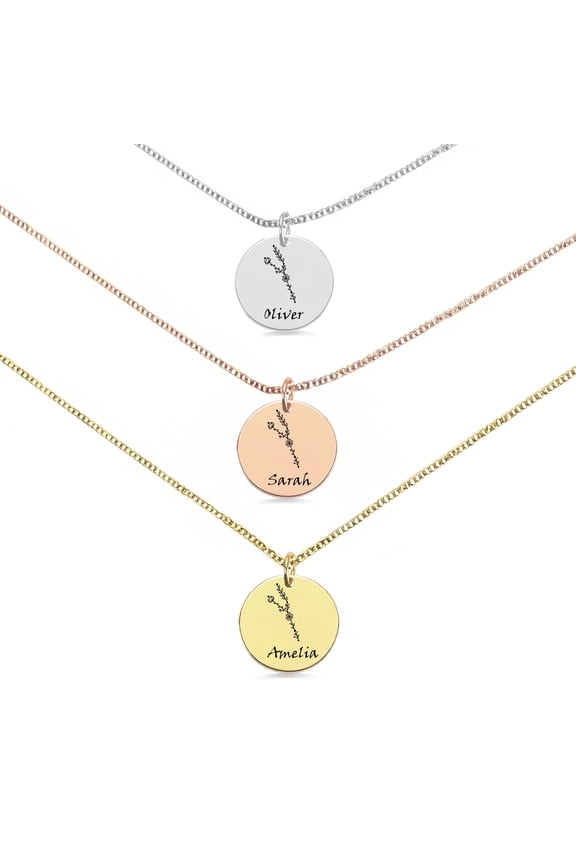 Personalized Taurus Necklace for Women with Custom Name and Birth Flower and Zodiac Sign – Personalized Astrology Jewelry Gift for Her – Gold Necklace for Women, Gold Plated Jewelry