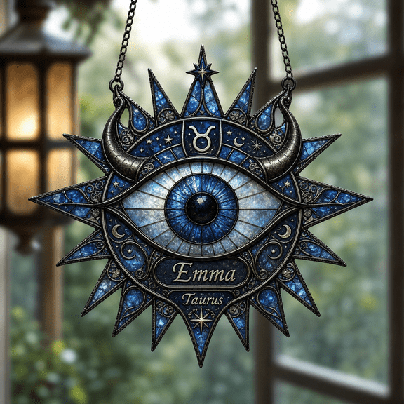 Personalized Taurus Suncatcher Window Hanging Evil Eye Zodiac Gift