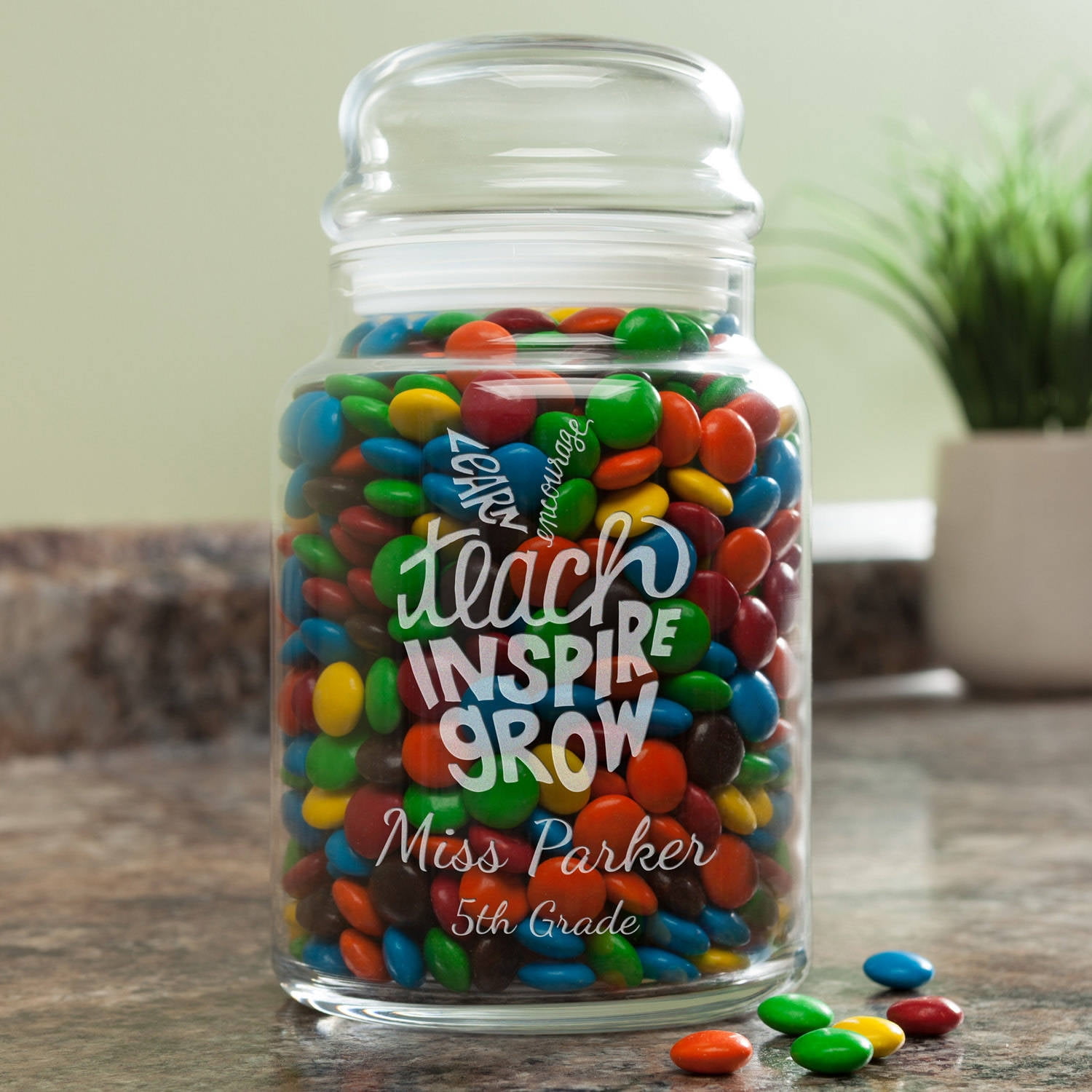 Personalized Teach, Inspire, Grow Glass Treat Jar