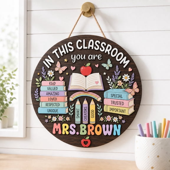 Personalized Teacher 3D Wooden Door Sign | Custom Classroom Decor