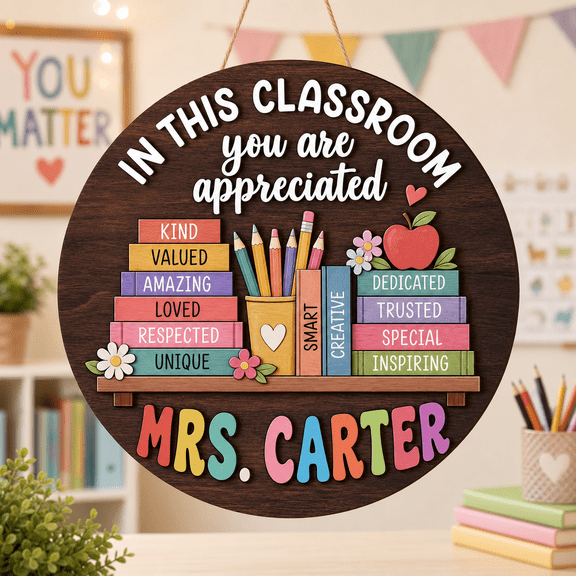 Personalized Teacher Appreciation Wooden Classroom Door Sign