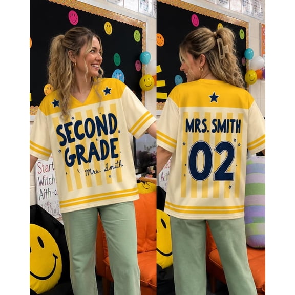 Personalized Teacher Baseball Jersey, Custom Grade & Name Jersey, Back to School Teacher Shirt, Custom Number Jersey for Women