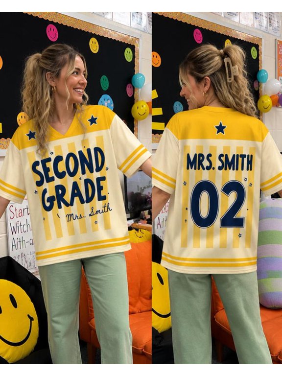 Personalized Teacher Baseball Jersey, Custom Grade & Name Jersey, Back to School Teacher Shirt, Custom Number Jersey for Women