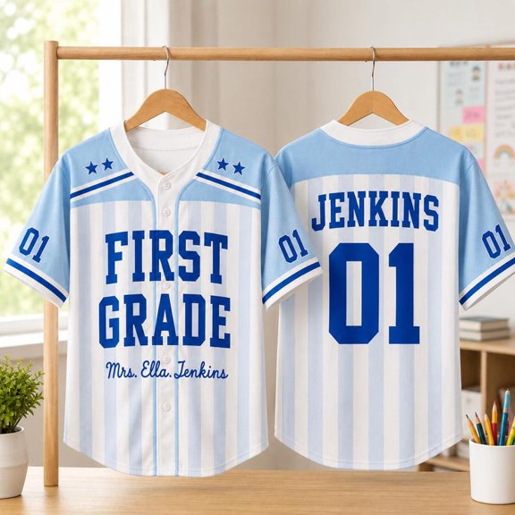 Personalized Teacher Baseball Jersey, Custom Name Jersey, First Grade Teacher Shirt, Back To School Gift, Teacher Gift