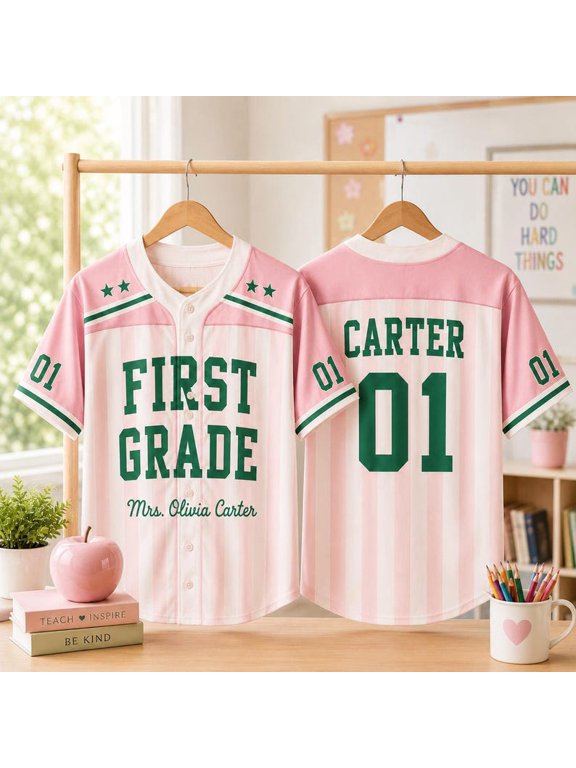 Personalized Teacher Baseball Jersey, Custom Name Jersey, First Grade Teacher Shirt, Back To School Gift, Teacher Gift