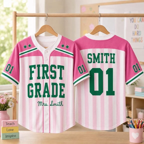 Personalized Teacher Baseball Jersey, Custom Name Jersey, First Grade Teacher Shirt, Back To School Gift, Teacher Gift
