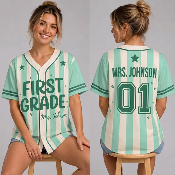 Personalized Teacher Baseball Jersey - Custom Name Number & Grade Level School Spirit Shirt for Women