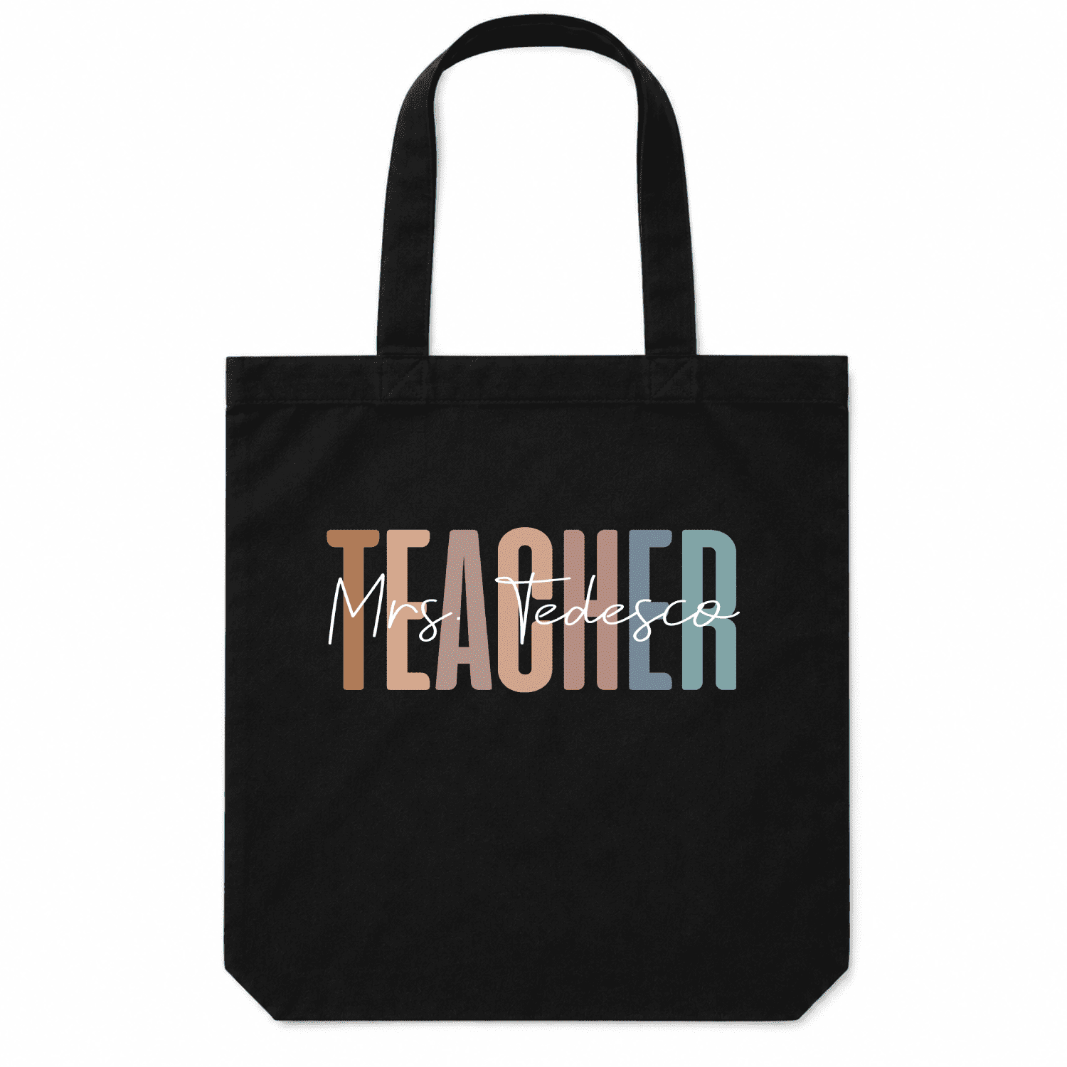 Personalized Teacher Canvas Tote Bag with Custom Name, Boho Retro Multi-Color Teacher Appreciation Gift Shoulder Shopping Bag
