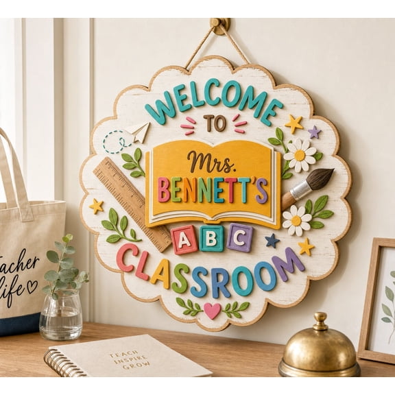 Personalized Teacher Classroom Door Sign - Custom Pencil Welcome Decor