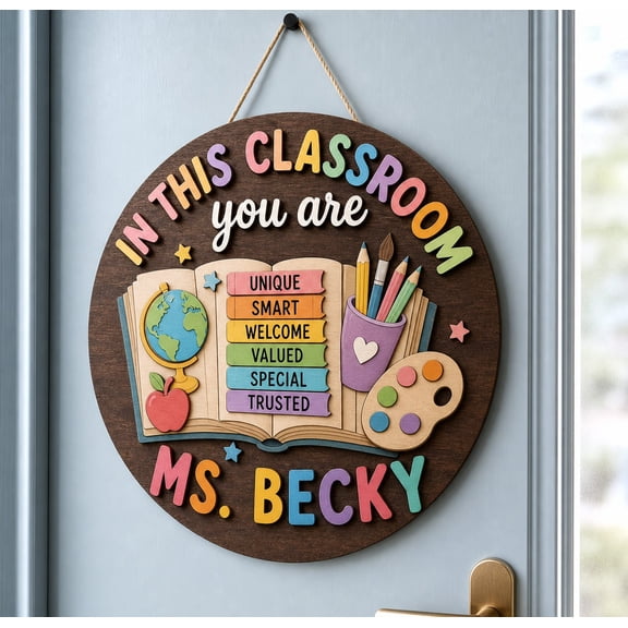 Personalized Teacher Classroom Sign, Custom 3D Wood Door Hanger