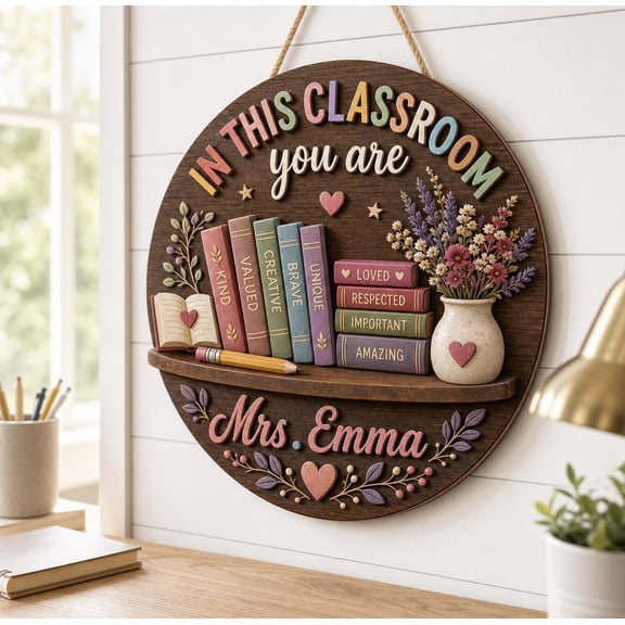 Personalized Teacher Classroom Sign - Custom Name Door Hanger Gift