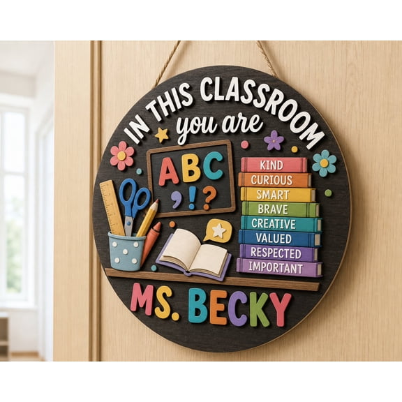 Personalized Teacher Classroom Sign - Custom Wood Door Hanger