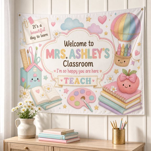 Personalized Teacher Classroom Tapestry Customized School Decor Back To School Banner Pres