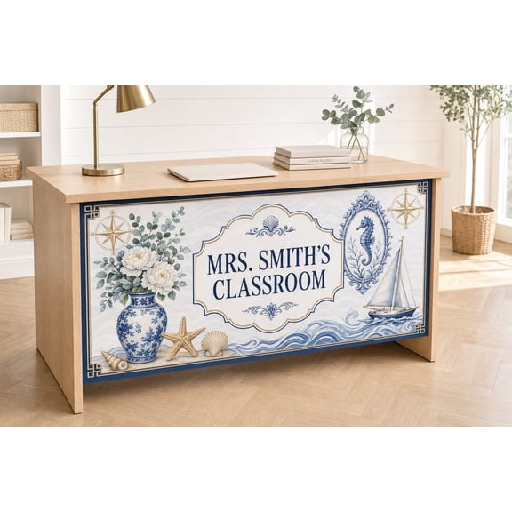 Personalized Teacher Classroom Wall Tapestry Customized Chinoiserie Coastal Decor School W