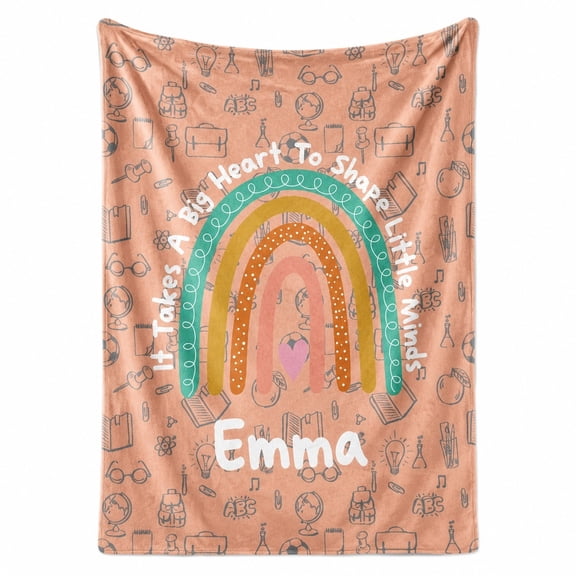 Personalized Teacher Rainbow Classroom Fleece Throw Blanket, Custom Name, Soft 280 Gsm Polyester, Gift for Teacher