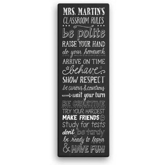 Personalized Teacher Gift Classroom Rules 6" x 18" Canvas Available In Multiple Colors