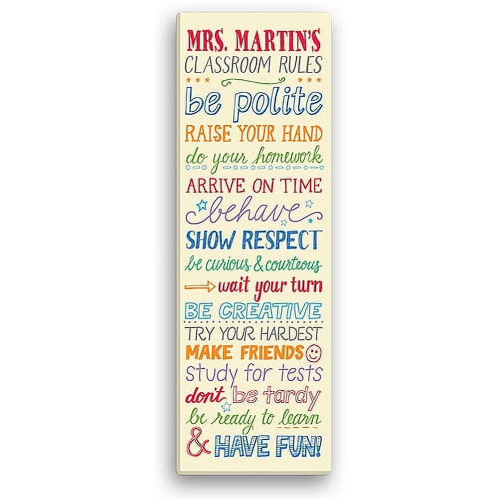 Personalized Teacher Gift Classroom Rules 9" x 27" Canvas, Primary
