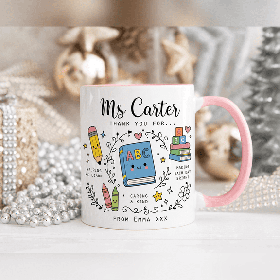 Personalized Teacher Mug Appreciation Name Ceramic Coffee Cup for Classroom Desk Teachers