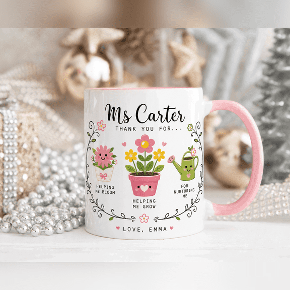 Personalized Teacher Mug Floral Ceramic Coffee Cup Desk Drinkware for Teacher Appreciation