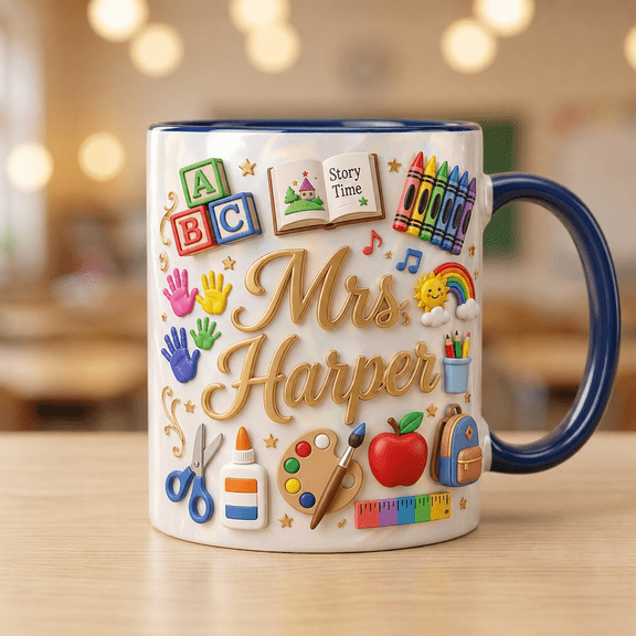Personalized Teacher Mug Rainbow Classroom Coffee Cup Back to School Appreciation Gift