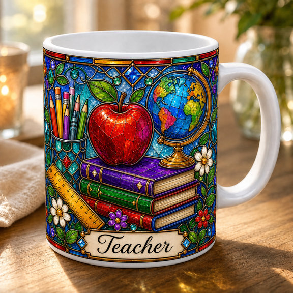 Personalized Teacher Mug, Stained Glass Coffee Cup for Back to School Appreciation Gift