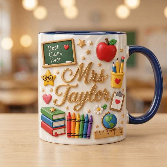 Personalized Teacher Mug with Name, Chalkboard Coffee Cup for Back to School Gift