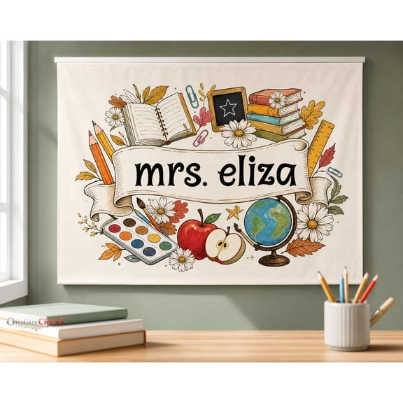 Personalized Teacher Name Tapestry - Custom Classroom Wall Hanging Gift