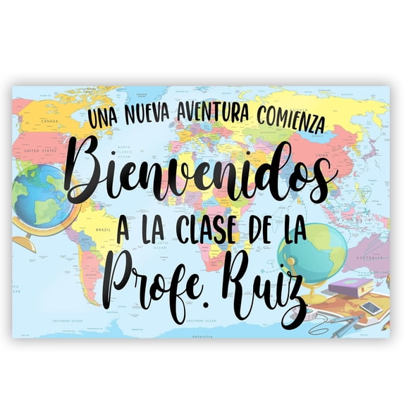 Personalized Teacher Name Welcome To Spanish Classroom Poster Spanish Teacher Elementary Middle School Spanish Classroom Poster World Map Décor
