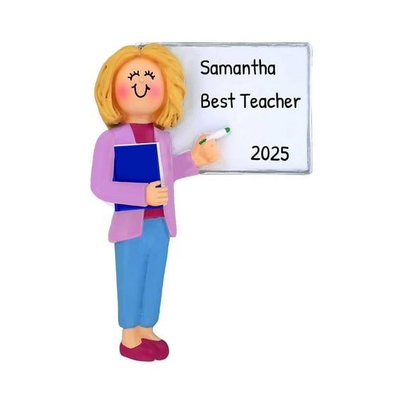 Personalized Teacher Ornament 2024 - Teacher Appreciation Gifts, Christmas Ornaments for Teachers, Teacher Gifts for End of Year - Blonde Female Whiteboard - Free Customization