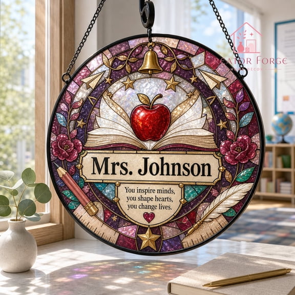 Personalized Teacher Rainbow Stained Glass Suncatcher - Back to School Classroom Window Decor Gift