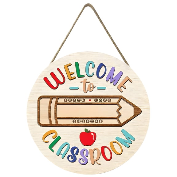 Personalized Teacher Sign, Custom Wooden Round Door Sign for Classroom, Back to School Welcome Sign, Teacher Appreciation Gift, Front Door Hanger for Teachers Preschool Elementary