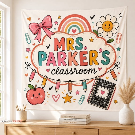 Personalized Teacher Tapestry Custom Classroom Welcome Banner Back to School Decor