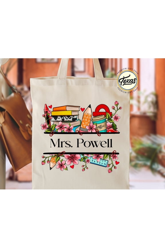 Personalized Teacher Tote Bag Custom Name School Library Gift
