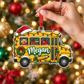 Personalized Teacher Transit Bus Christmas Acrylic Ornament for Staff