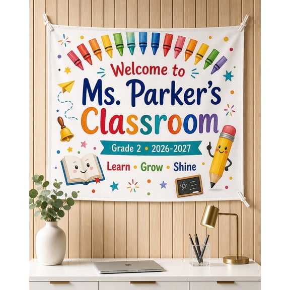 Personalized Teacher Welcome Linen Tapestry Classroom Back to School Decor