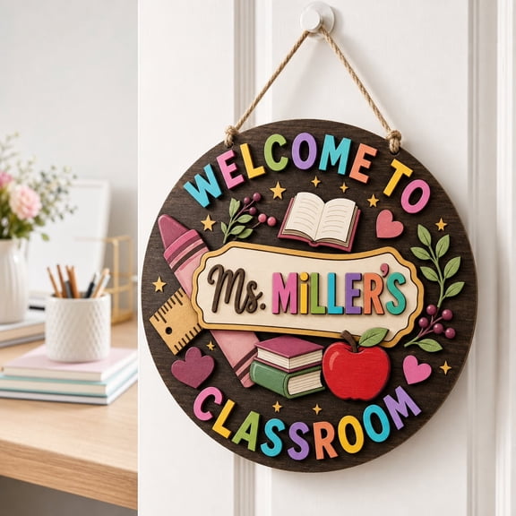 Personalized Teacher Wooden Door Sign | Classroom Decor Gift