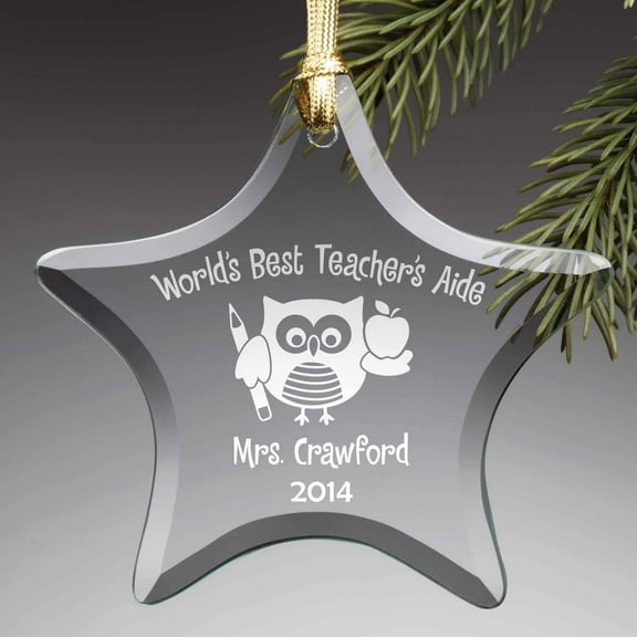 Personalized Teacher's Aide Glass Ornament