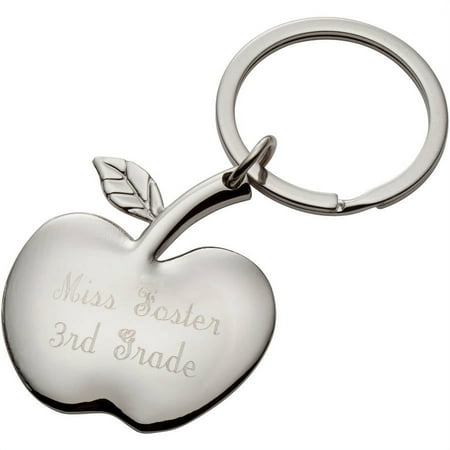 Personalized Teacher's Apple Silver Key Chain, Script Font