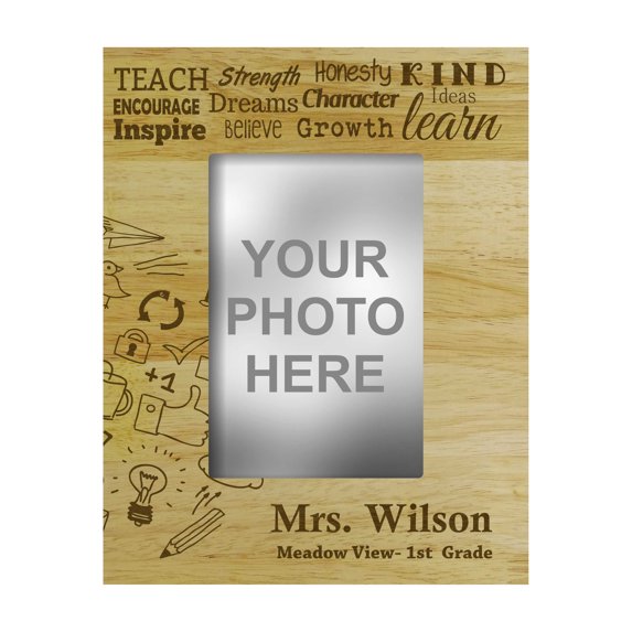 Personalized Teachers Day Gift Wood Engraved Picture Frame Customizable Gift -4 x 6 Inches Horizontal