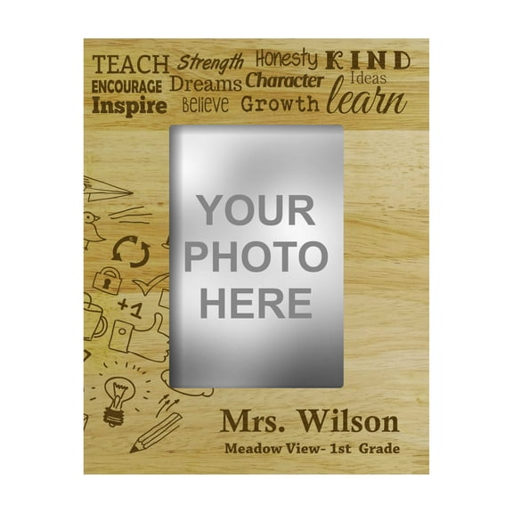 Personalized Teachers Day Gift Wood Engraved Picture Frame Customizable Gift -4 x 6 Inches Horizontal