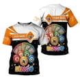 thumbnail image 1 of Personalized Team Name and Name colorful BINGO 3D Shirt, Custom Bingo game Shirts for Team, Men Women unisex T shirt (Orange, 2XL), 1 of 10