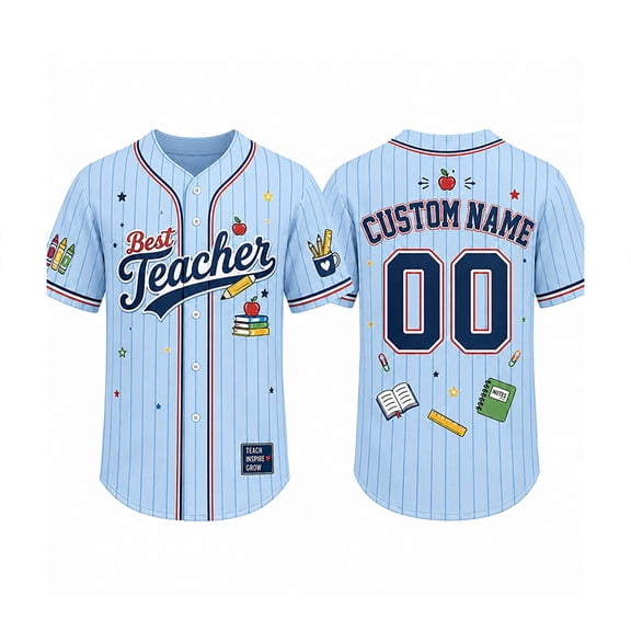 Personalized Team School Stuff Preppy Stripes Teacher Baseball Jersey, Back To School Gift, Teacher Gift